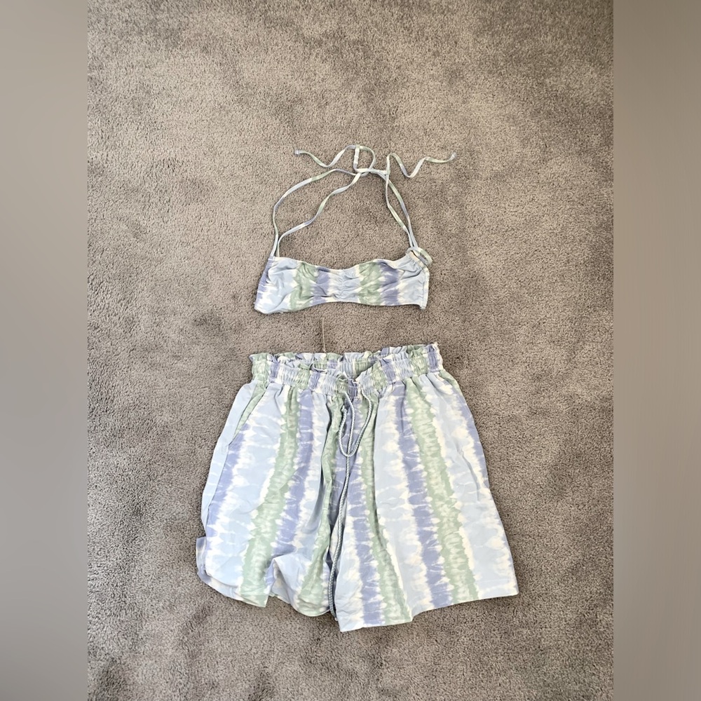 NWT MADEWELL SECOND WAVE TIE DYE STRING BIKINI TOP AND BOARDSHORT